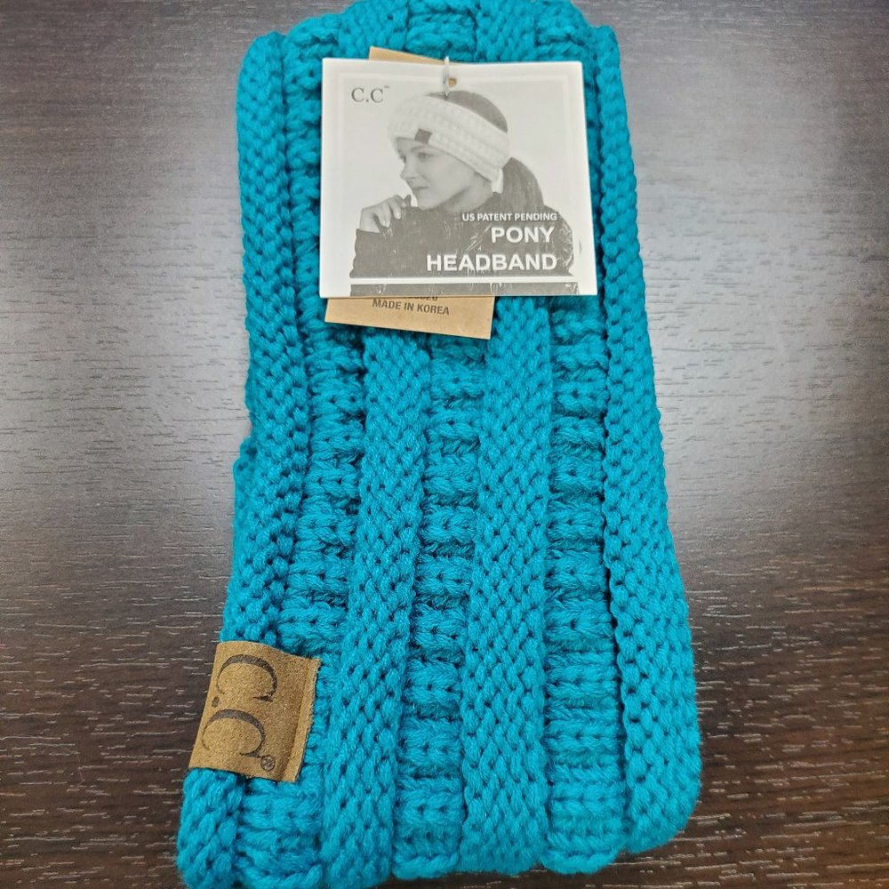 Teal Ribbed Ponytail Headband